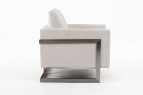 Modrest Prince Contemporary Off White Fabric And Silver Accent Chair Model VGRH-RHS-AC-255-SW