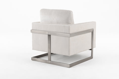 Modrest Prince Contemporary Off White Fabric And Silver Accent Chair Model VGRH-RHS-AC-255-SW