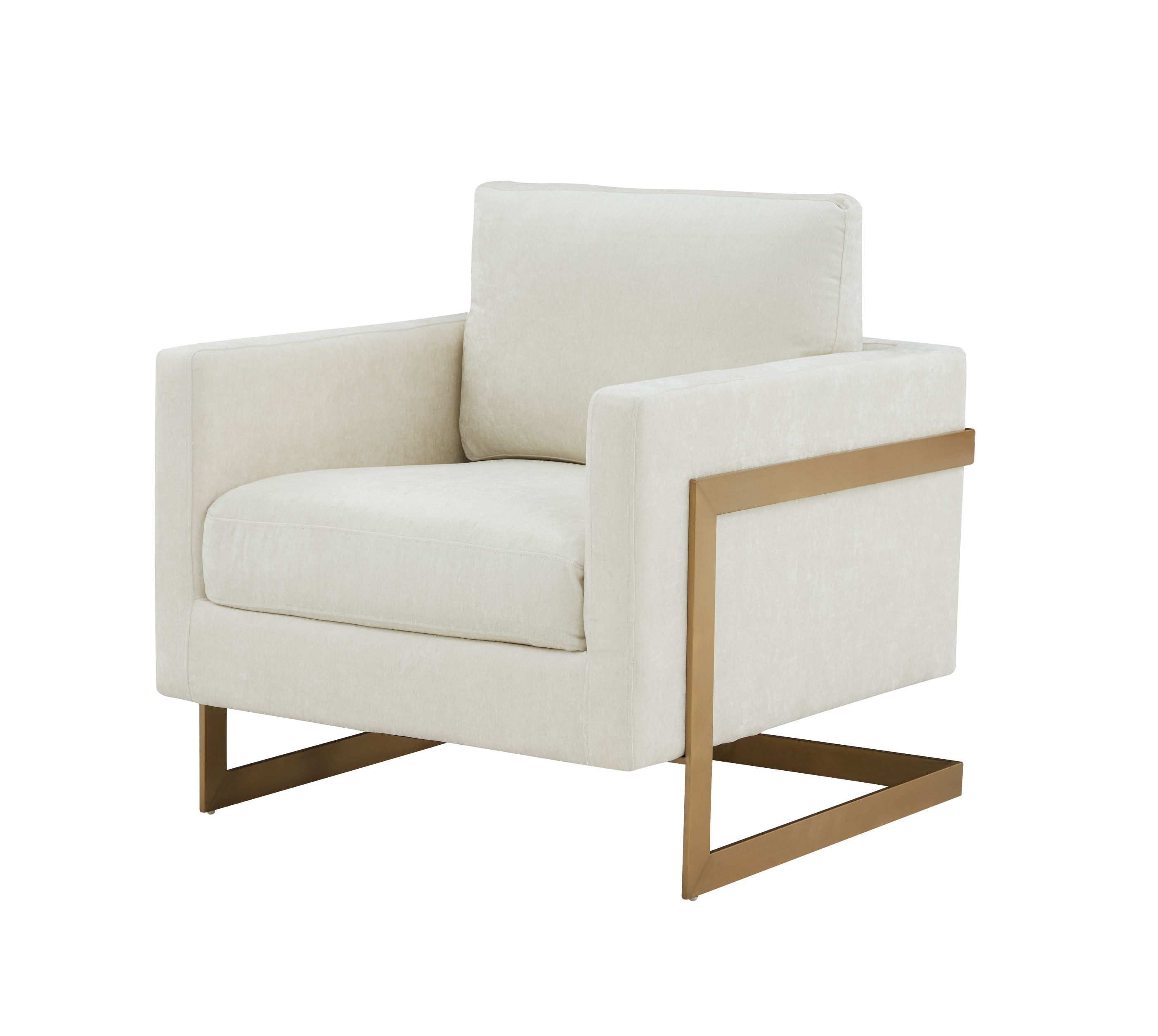 Modrest Prince Contemporary Cream & Gold Fabric Accent Chair Model VGRHRHS-AC-255-WHT-CH