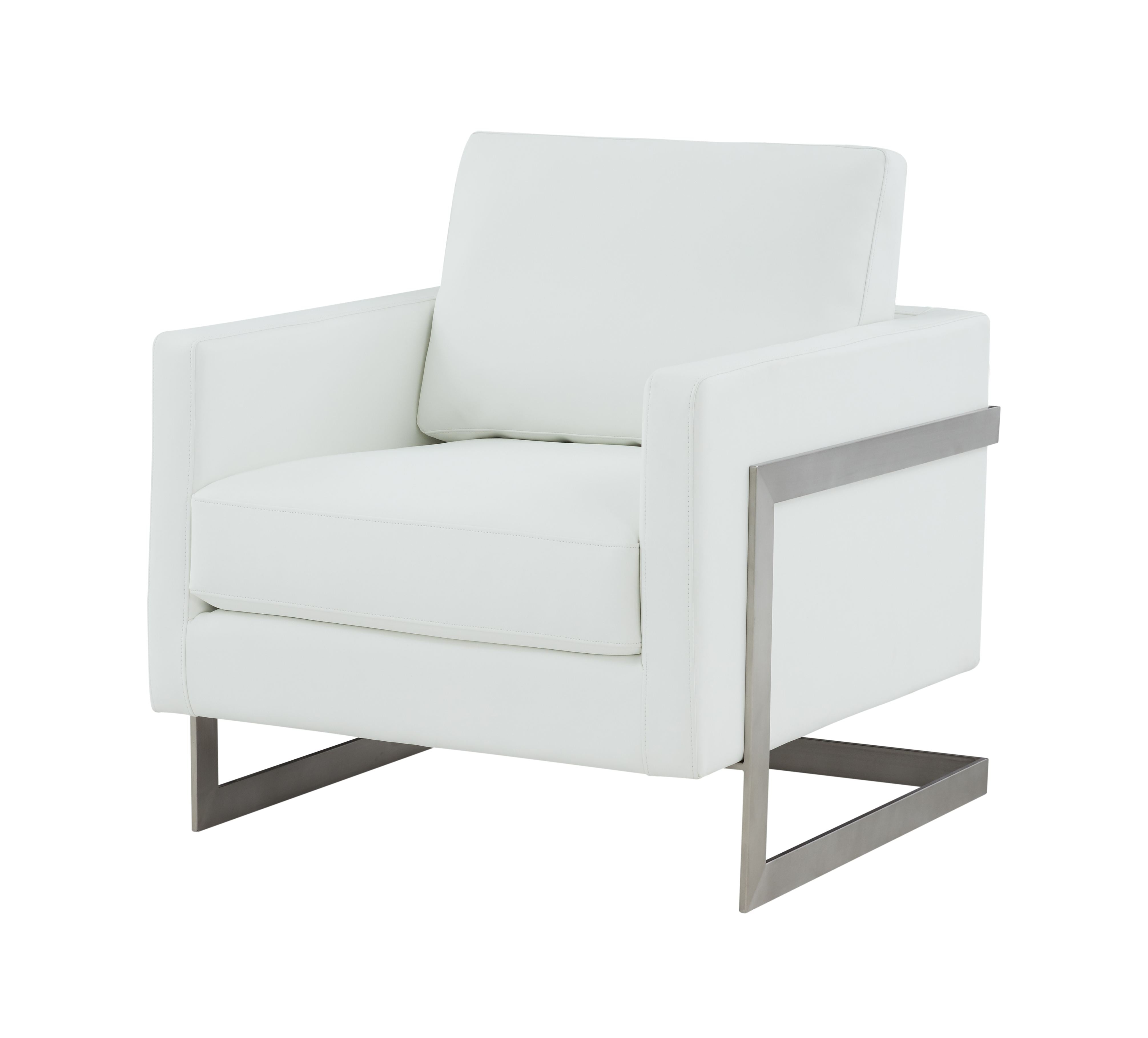 Modrest Prince Contemporary White & Silver Vegan Leather Accent Chair Model VGRHRHS-AC-256-WHT-CH