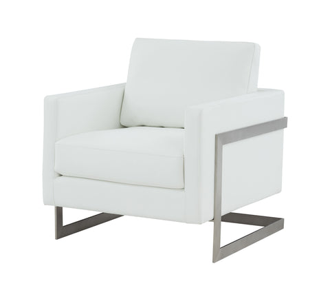 Modrest Prince Contemporary White & Silver Vegan Leather Accent Chair Model VGRHRHS-AC-256-WHT-CH