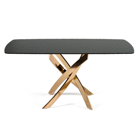 Modrest Pyrite Modern Brown Glass & Rosegold Rectangular Dining Table Model VGEW-F2133EG