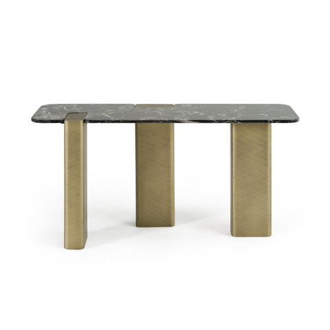 Modrest Quest Modern Black Rose Marble & Antique Brass Console Table Model VGFA-DT2205