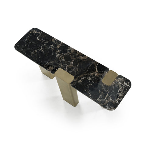 Modrest Quest Modern Black Rose Marble & Antique Brass Console Table Model VGFA-DT2205