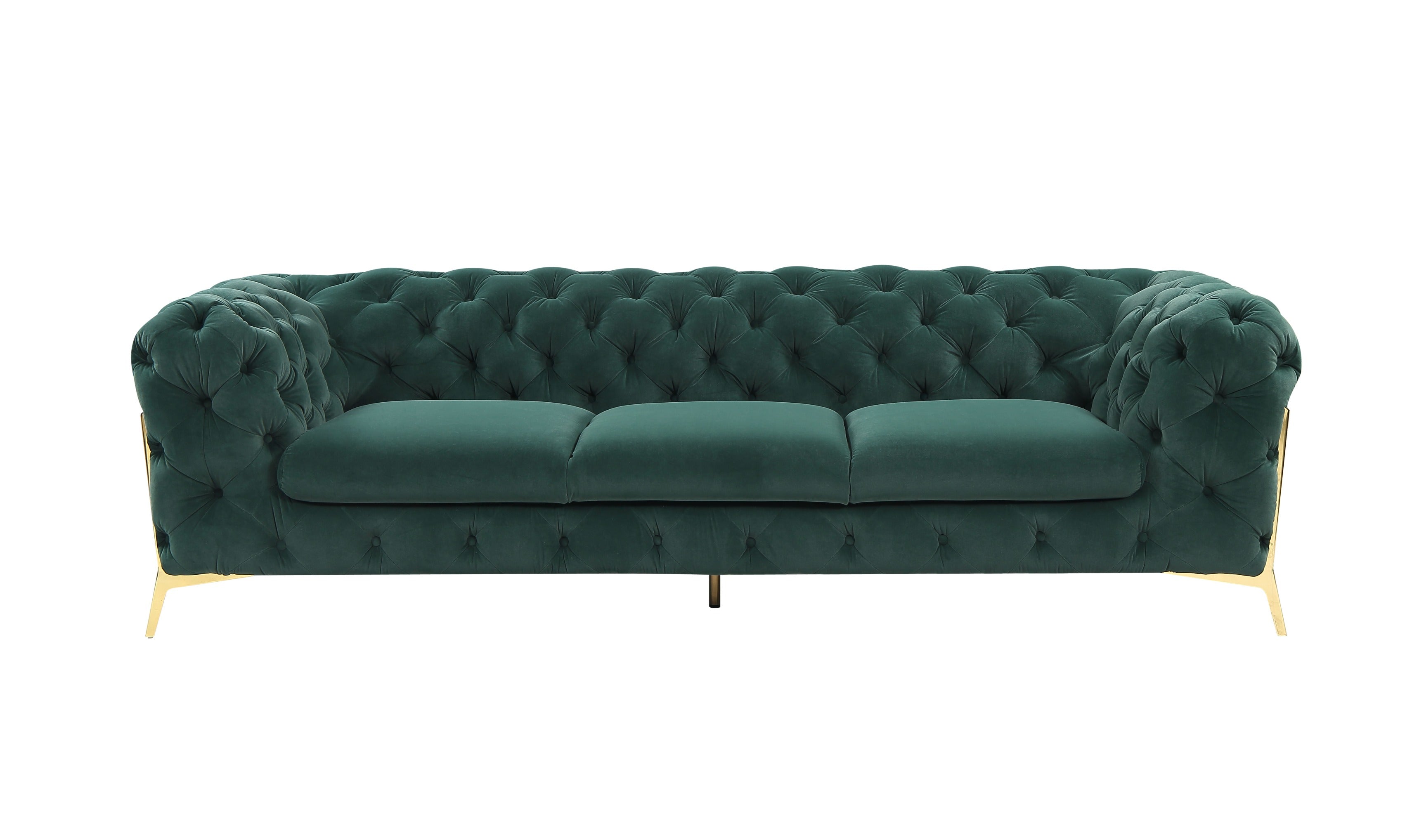 Divani Casa Quincey Transitional Emerald Green Velvet Sofa Model VGKNK8520-GRN-S