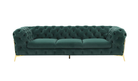 Divani Casa Quincey Transitional Emerald Green Velvet Sofa Model VGKNK8520-GRN-S