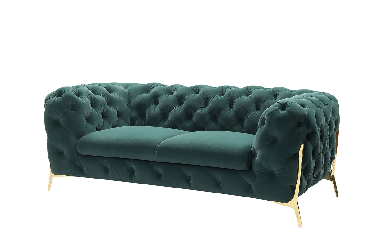 Divani Casa Quincey Transitional Emerald Green Velvet Loveseat Model VGKNK8520-GRN-L
