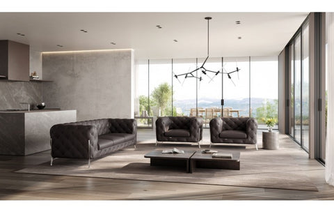 970 DivanItalia Brown Sofa and Two Armchairs Set – Top Grain Italian LeatherModel:  970-BROWN-2CH-SET