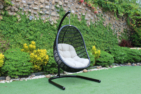 Outily Outdoor Black & Beige Swing Egg Chair By VIG Furniture