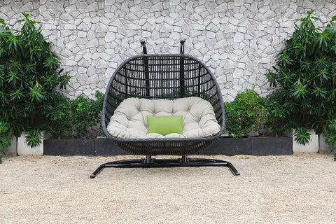 Outily Outdoor Black & Beige Double Swing Egg Chair By VIG Furniture