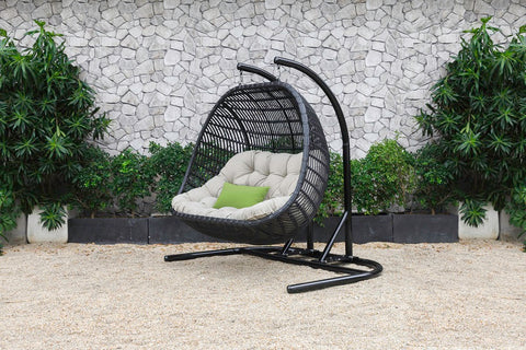 Outily Outdoor Black & Beige Double Swing Egg Chair By VIG Furniture