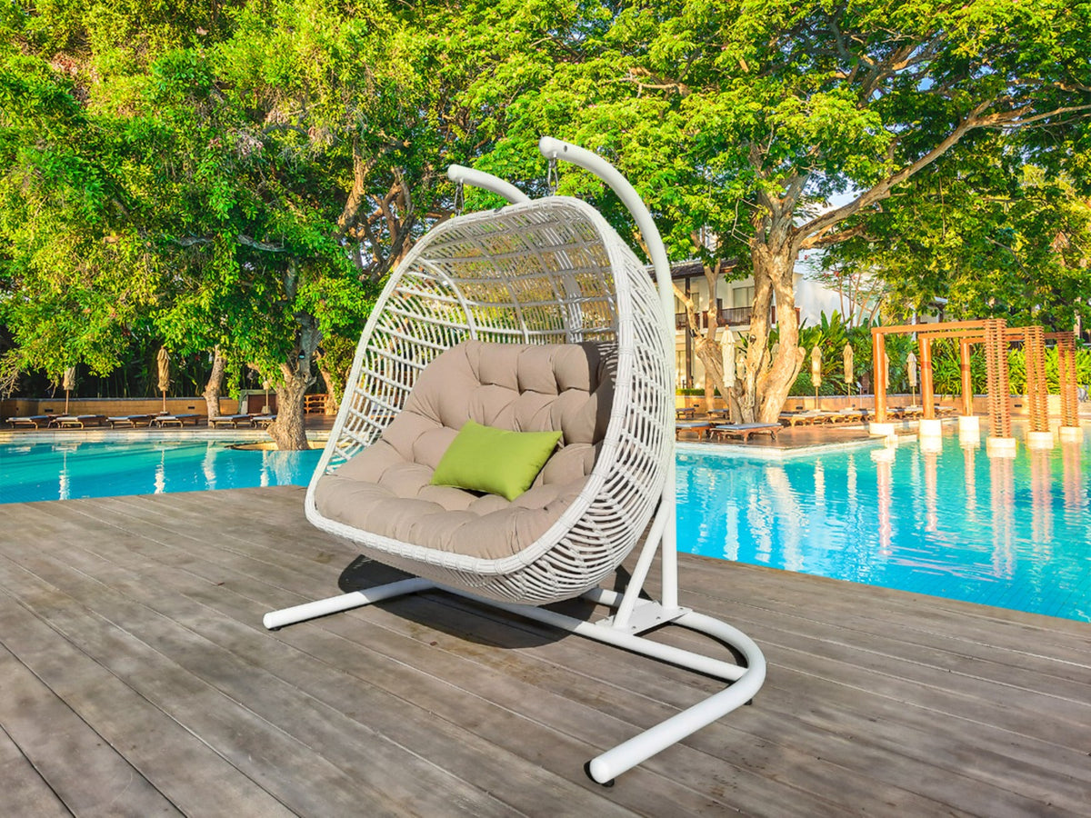 Divani Casa San Juan Outdoor White & Beige Hanging Chair By VIG Furniture