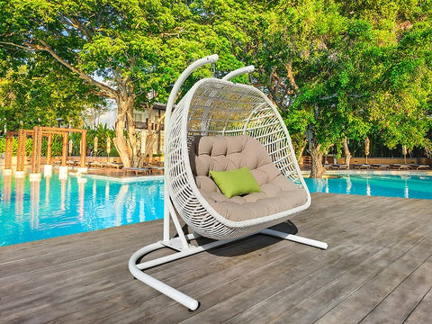 Divani Casa San Juan Outdoor White & Beige Hanging Chair By VIG Furniture