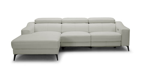 Modrest Rampart Modern L Shape LAF White Leather Sectional Sofa with 1 Recliner