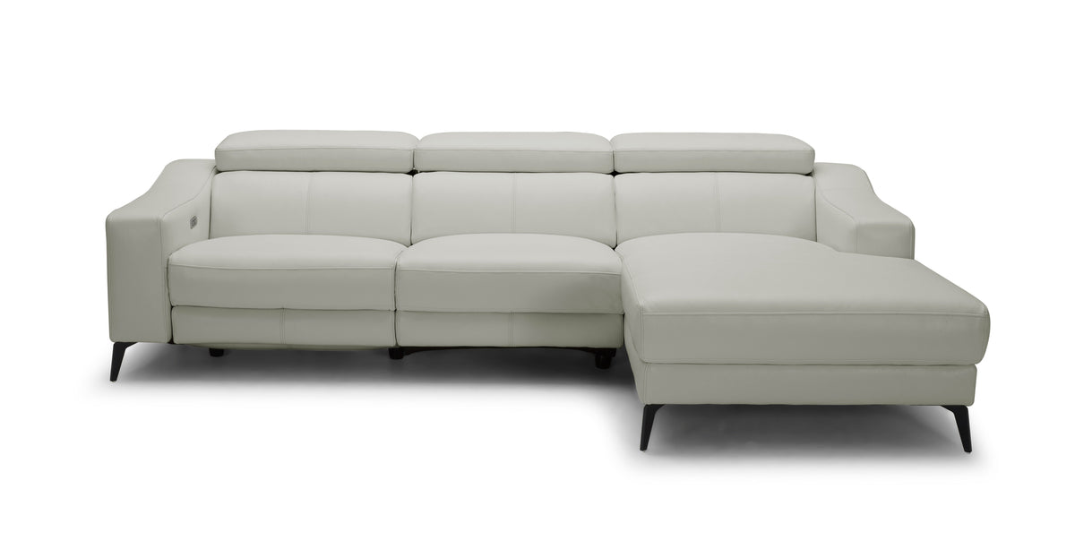 Modrest Rampart Modern L Shape RAF White Leather Sectional Sofa with 1 Recliner