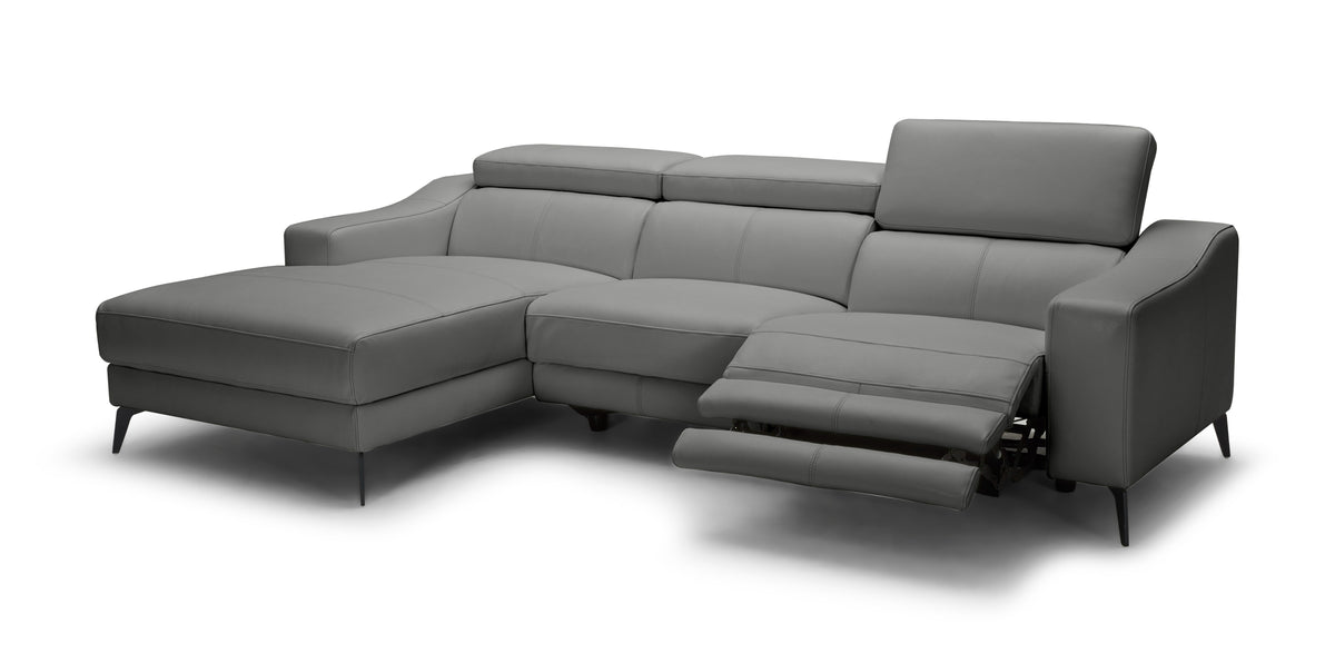 Modrest Rampart Modern L Shape Laf Grey Leather Sectional Sofa With 1 Recliner Model VGKM-5325-LAF-GRY-SECT
