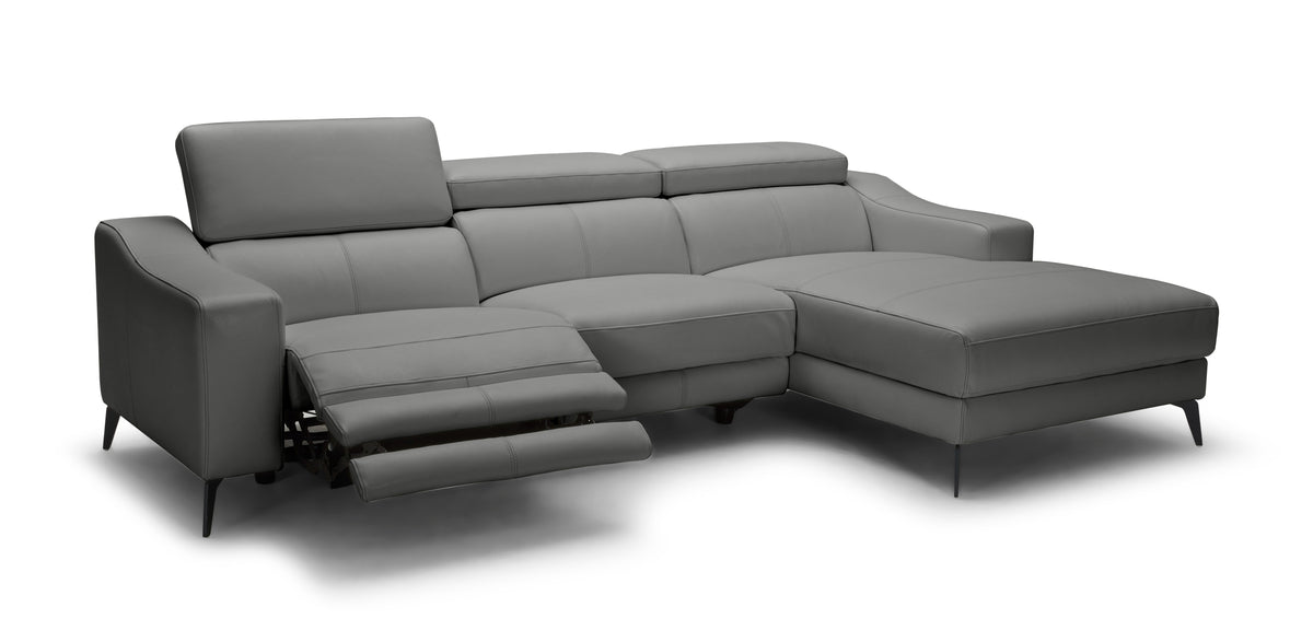 Modrest Rampart Modern L Shape Raf Grey Leather Sectional Sofa With 1 Recliner Model VGKM-5325-RAF-GRY-SECT