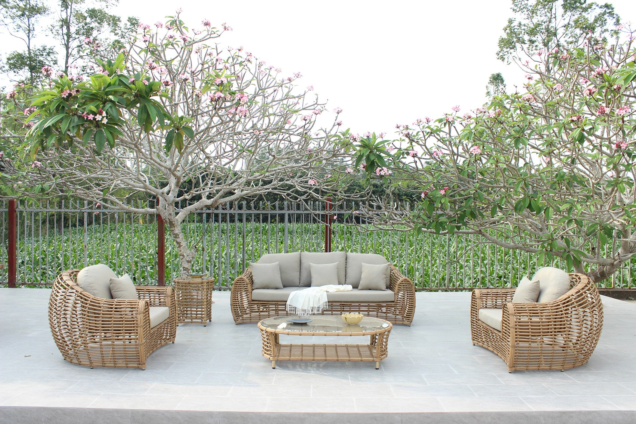 Renava Sandra Outdoor Beige & Wicker Sofa Set With End Table Model VGATRASF-227-SET-ET