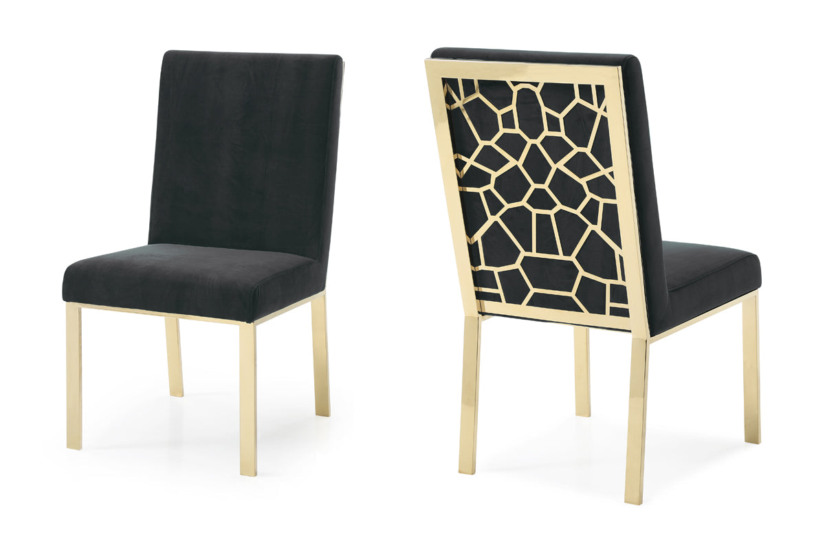 Modrest Reba Modern Black Velvet & Gold Dining Chair (Set of 2) By VIG Furniture