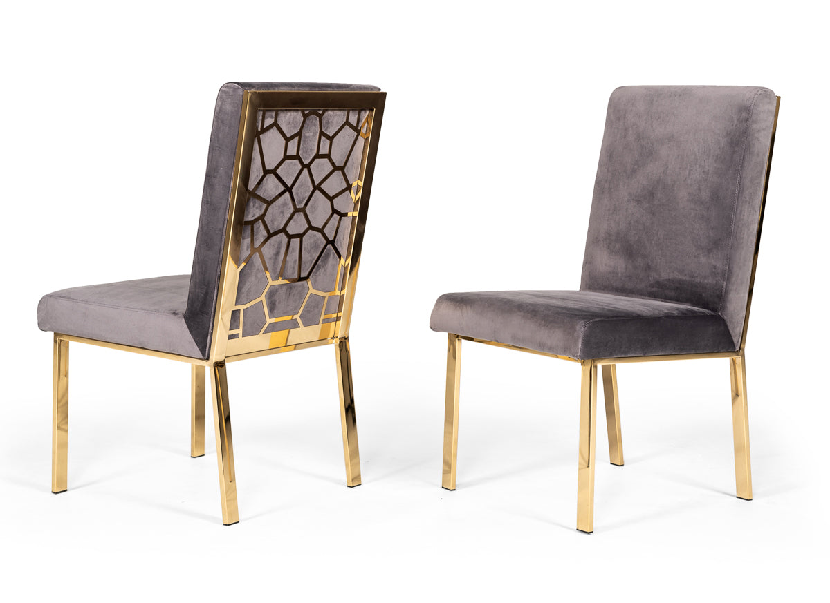 Modrest Reba Modern Grey Velvet & Gold Dining Chair (Set of 2) By VIG Furniture