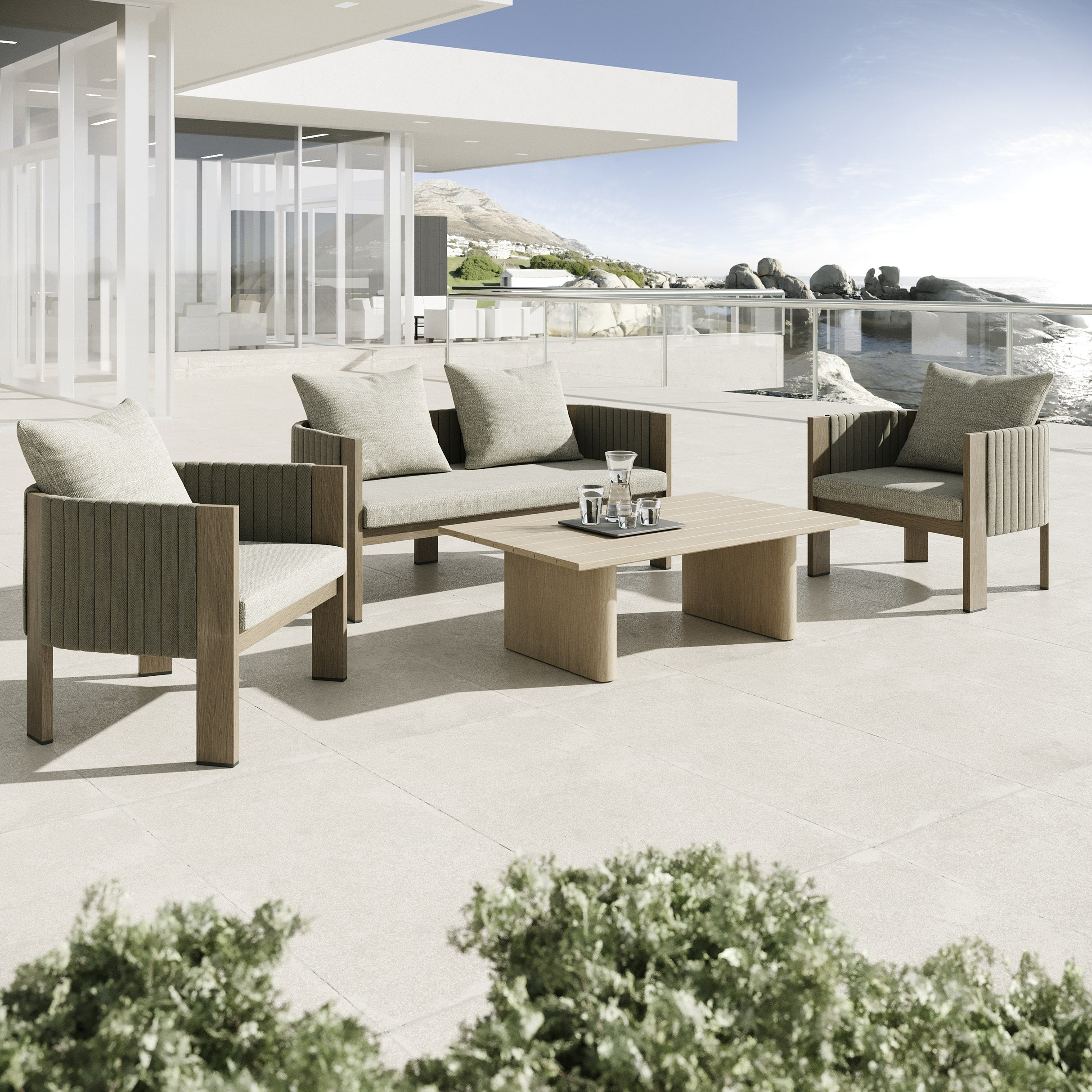 Renava Salvora Outdoor Beige Fabric & Grey Rope Sofa Set Model VGVK-WT275-SET-BGE