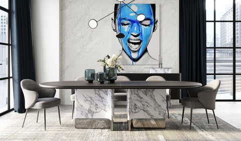 Modrest Renfew Modern Black Oak & Faux Marble Oval Dining Table Model VGVCT2203-DT