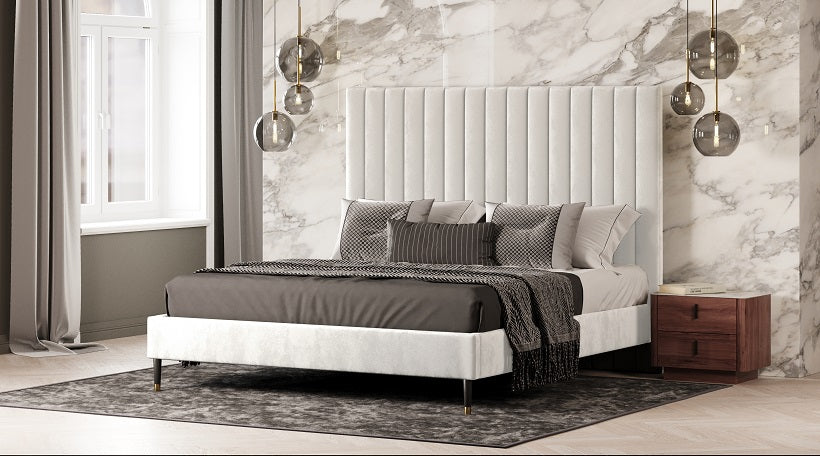 Modrest Hemlock Contemporary White Fabric Bed Model VGKK-B606-WHT-BED-C