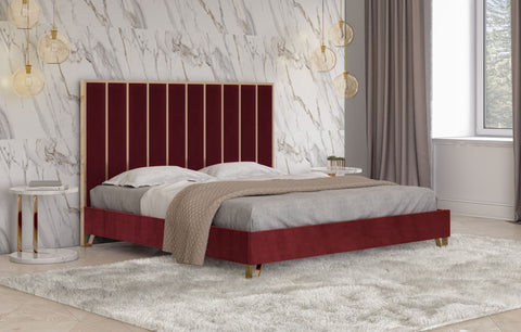 Divani Casa Reyes Modern Red Velvet & Gold Bed Model VGYUHD-1880-RED