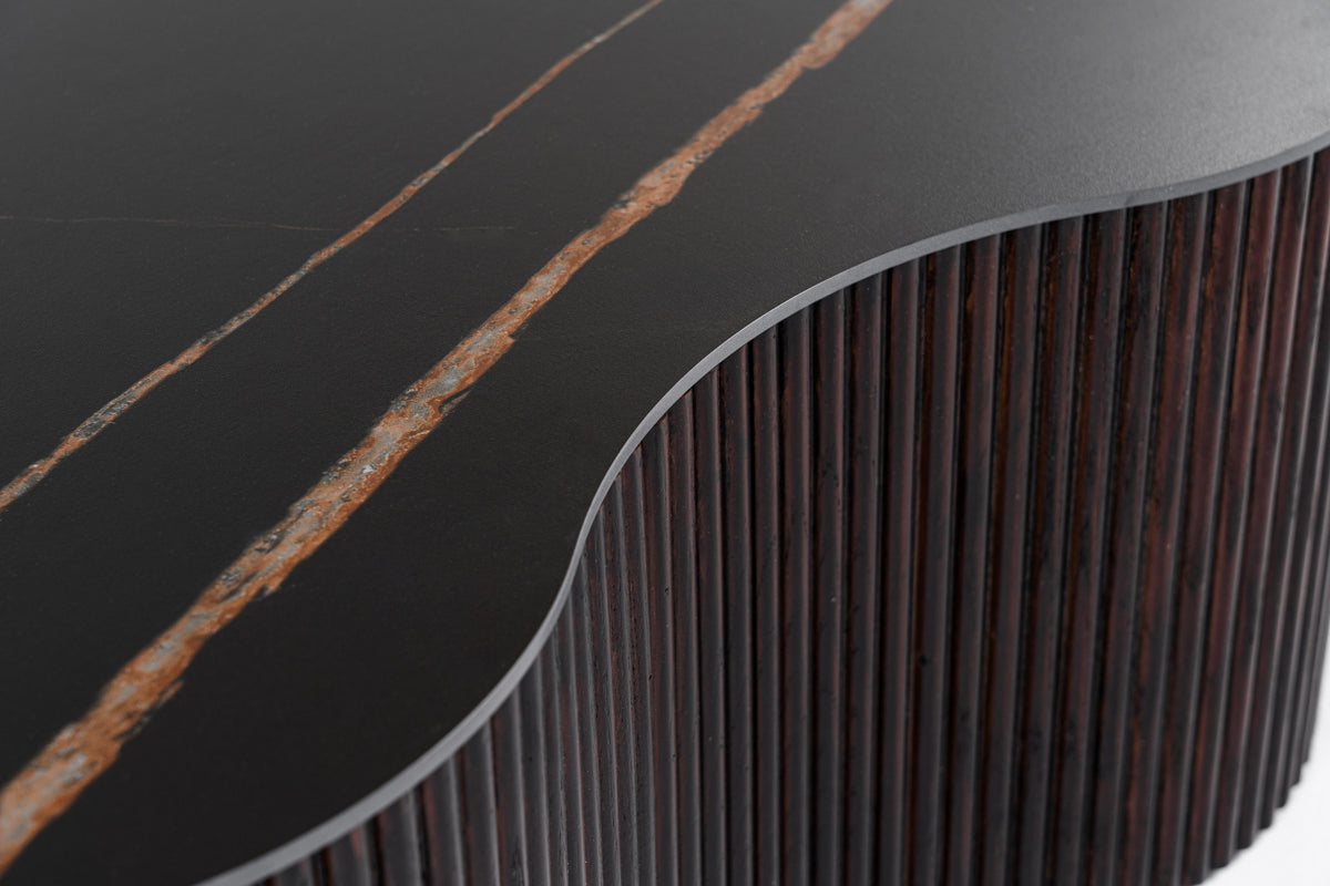 Modrest Ricko Modern Black Ceramic & Smoked Ash Freeform Coffee Table Model VGDW-DW5012-08