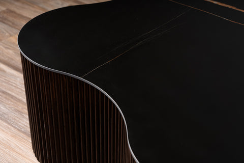 Modrest Ricko Modern Black Ceramic & Smoked Ash Freeform Coffee Table Model VGDW-DW5012-08