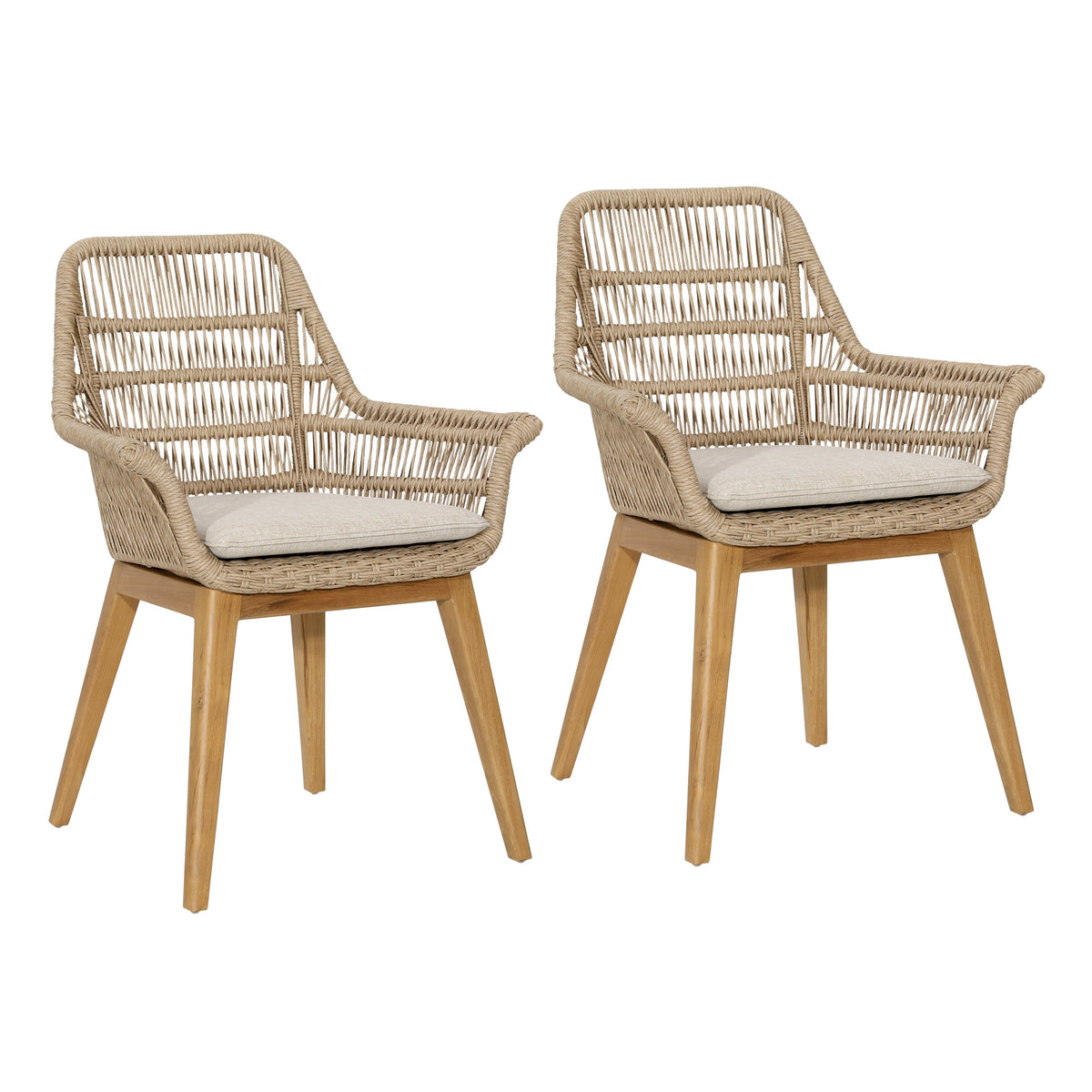 Kenna Natural and Ivory Cushion Outdoor Dining Chair Set Of 2