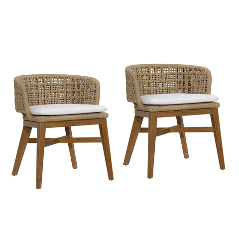 Keith Natural and Ivory Cushion Outdoor Dining Chair Set Of 2