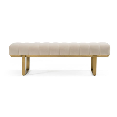 Modrest Robles Modern Beige Fabric & Antique Brass Dining Bench Model VGGA-GA-8687BE-BGE