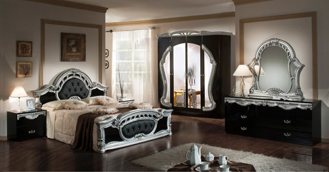 Modrest Rococo Italian Classic Black & Silver Bedroom Set Model VGACROCOCO-BLK