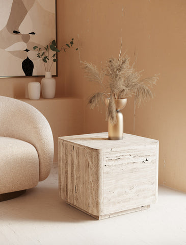 Nova Domus Roma Modern Faux Travertine Square End Table Model VGAN-ROMA-ET