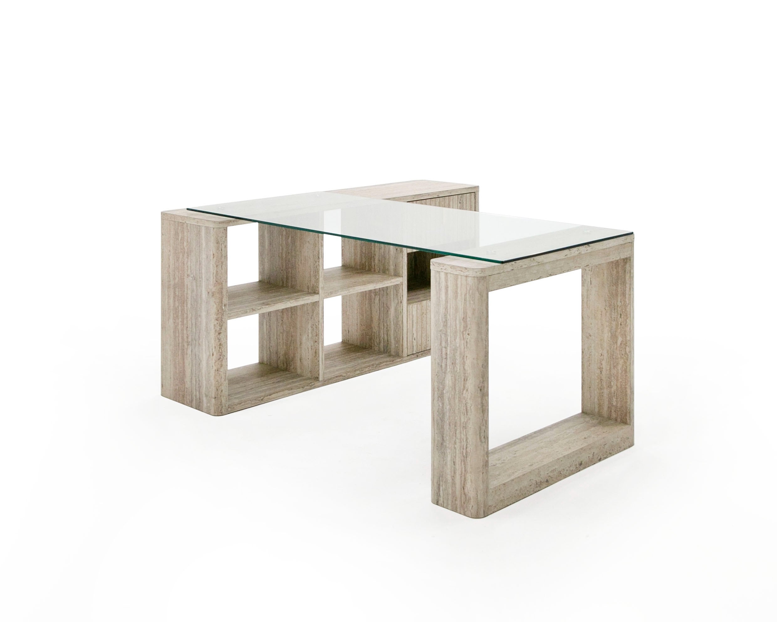 Nova Domus Roma Modern Glass & Faux Travertine Reversible Desk Model VGAN-ROMA-DESK