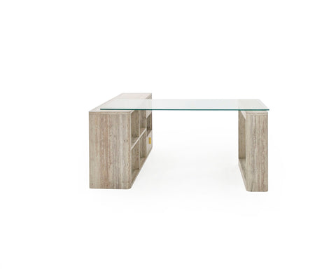 Nova Domus Roma Modern Glass & Faux Travertine Reversible Desk Model VGAN-ROMA-DESK