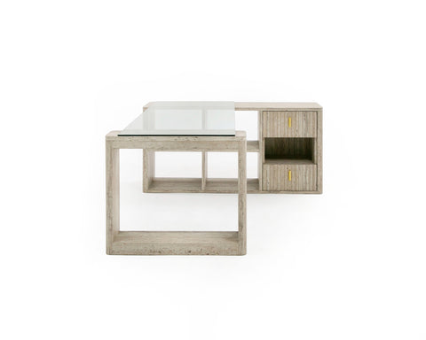 Nova Domus Roma Modern Glass & Faux Travertine Reversible Desk Model VGAN-ROMA-DESK