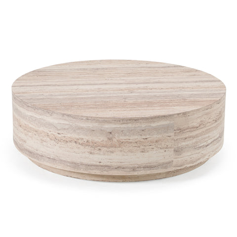 Nova Domus Roma Modern Faux Travertine Round Coffee Table Model VGAN-ROMA-RND-CT