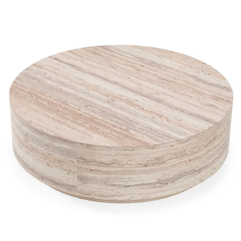 Nova Domus Roma Modern Faux Travertine Round Coffee Table Model VGAN-ROMA-RND-CT