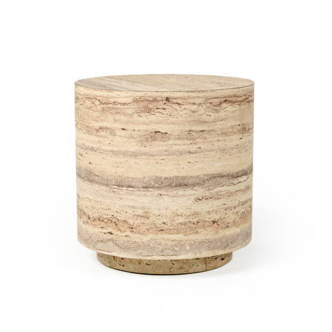 Nova Domus Roma Modern Faux Travertine Round End Table Model VGAN-ROMA-RND-ET