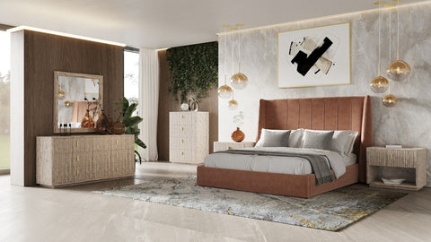 Modrest Roma Modern Burnt Orange Microfiber Upholstered Bed