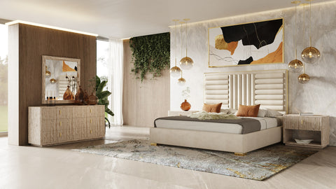 Nova Domus Roma Modern Faux Travertine & Gold Nightstand Model VGAN-ROMA-NS