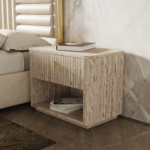 Nova Domus Roma Modern Faux Travertine & Gold Nightstand Model VGAN-ROMA-NS