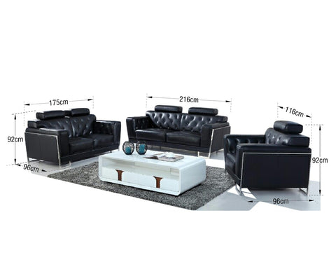 Divani Casa Huron Modern Black Leather Sofa Model VGBNS-2230-SOFA-BLK