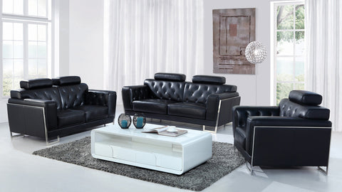 Divani Casa Huron Modern Black Leather Sofa Model VGBNS-2230-SOFA-BLK