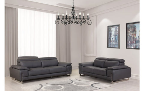 636 DivanItalia Dark Gray Sofa and Loveseat Set – Top Grain Italian LeatherModel:  636-DARK-GRAY-2PC