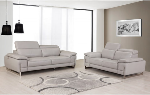 636 DivanItalia Light Gray Sofa and Loveseat Set – Top Grain Italian LeatherModel:  636-LIGHT-GRAY-2PC