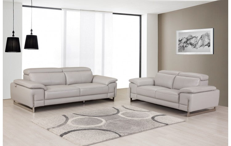 636 DivanItalia Light Gray Sofa and Loveseat Set – Top Grain Italian LeatherModel:  636-LIGHT-GRAY-2PC