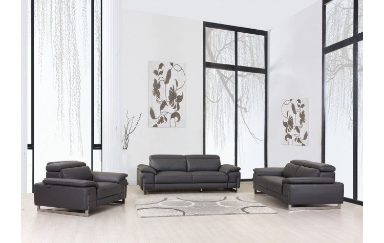 636 DivanItalia Dark Gray Sofa Set – Top Grain Italian LeatherModel:  636-DARK-GRAY